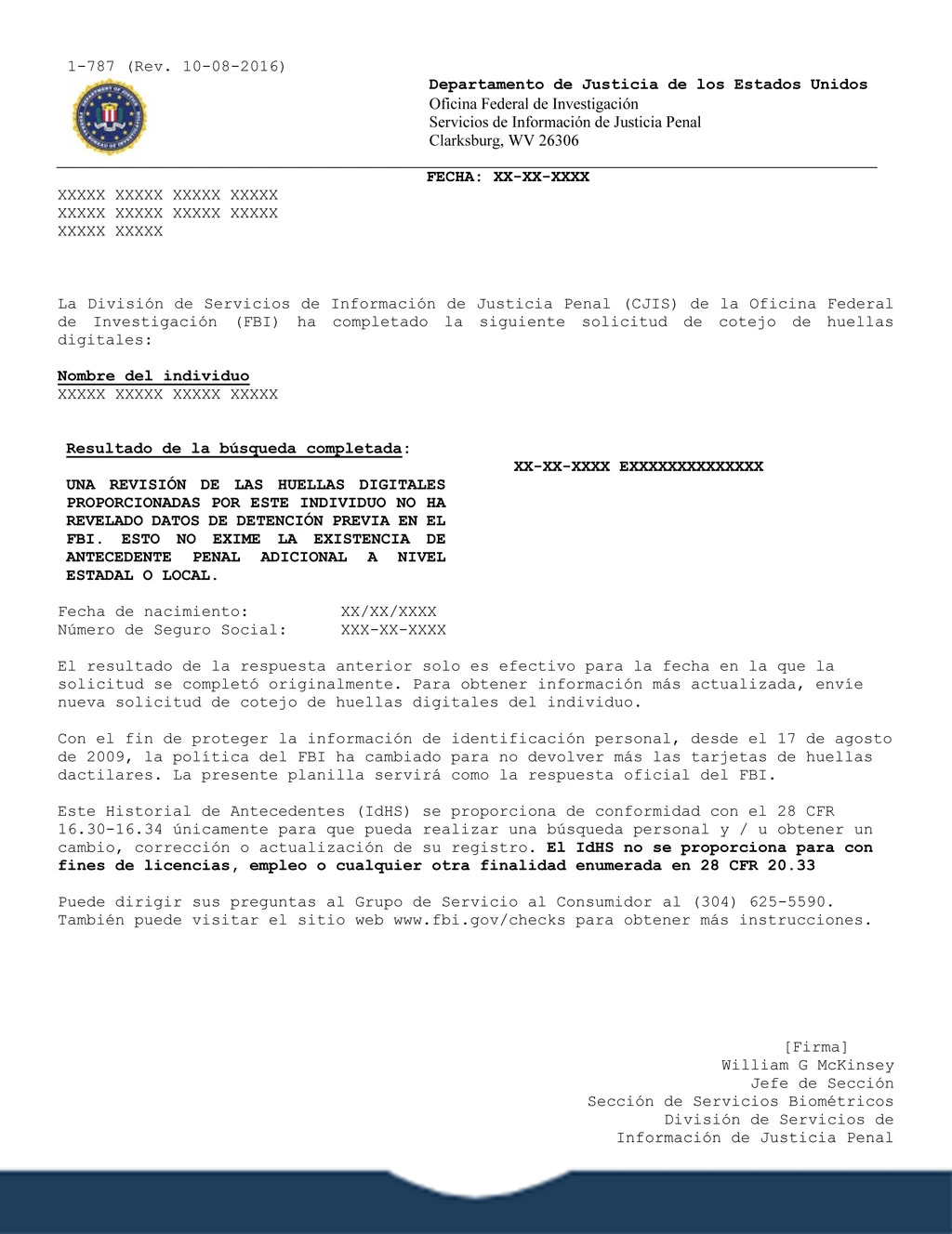Verificación de antecedentes del FBI