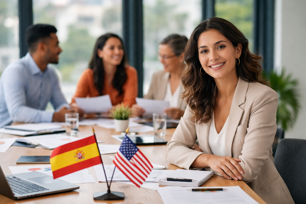 Certified Spanish translation meeting scene