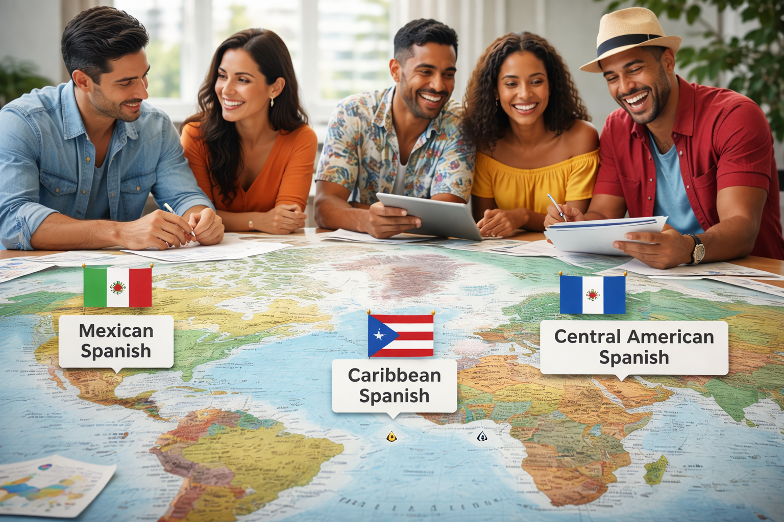 Diverse Spanish dialect discussion over map