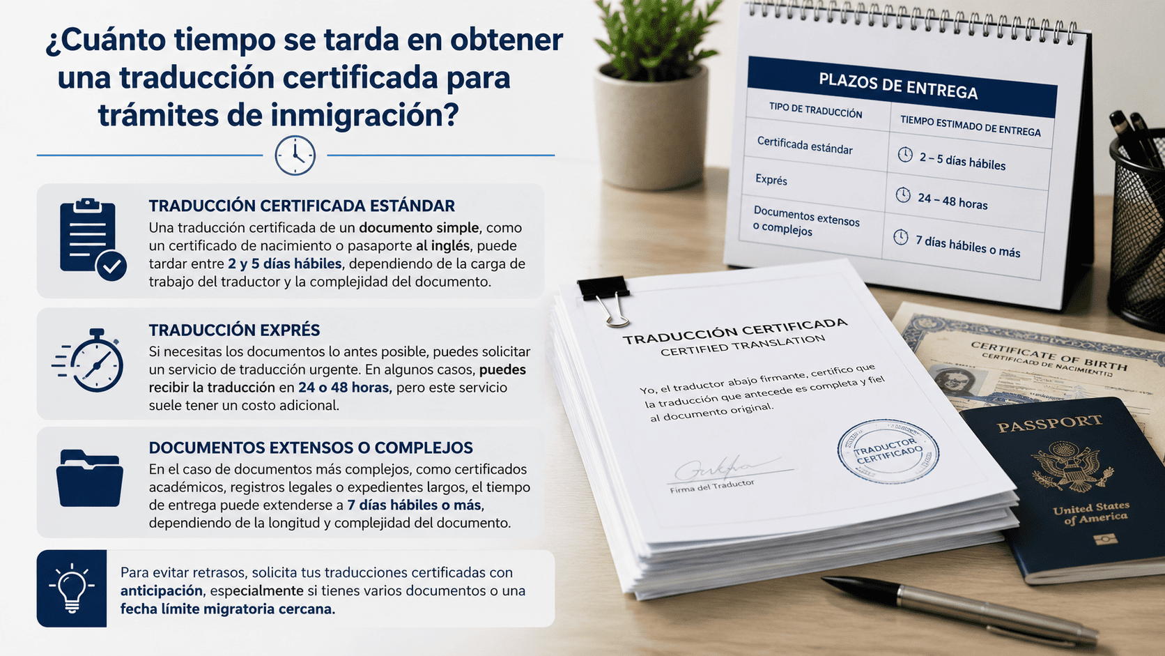 Guía de tiempos para traducción certificada