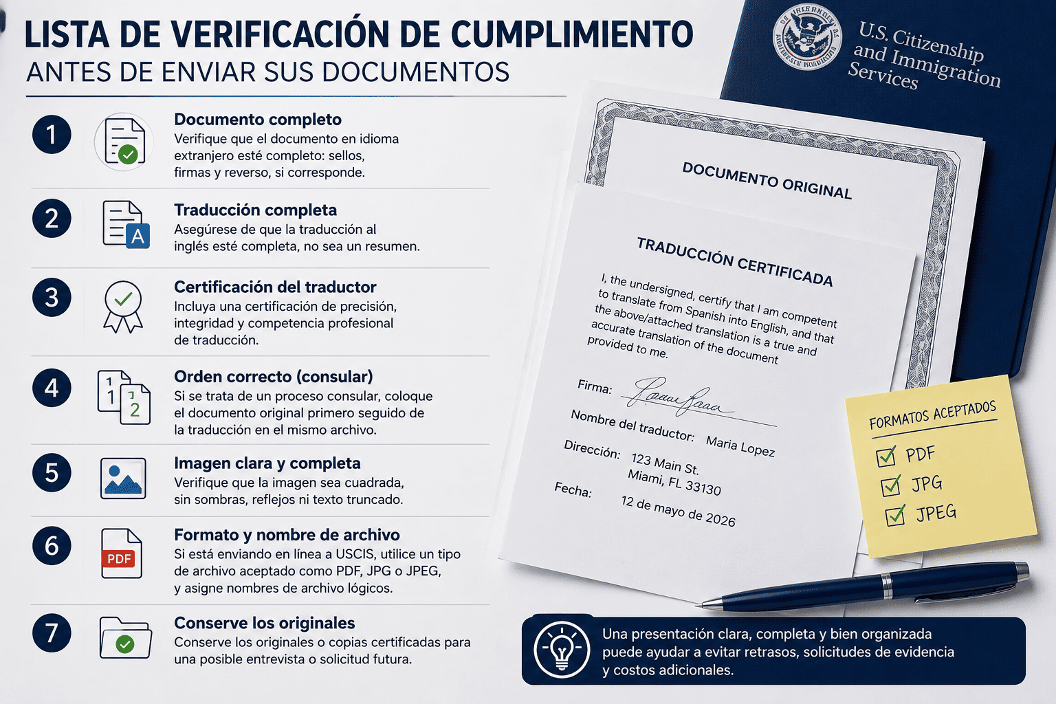 Lista de verificación de documentos de inmigración