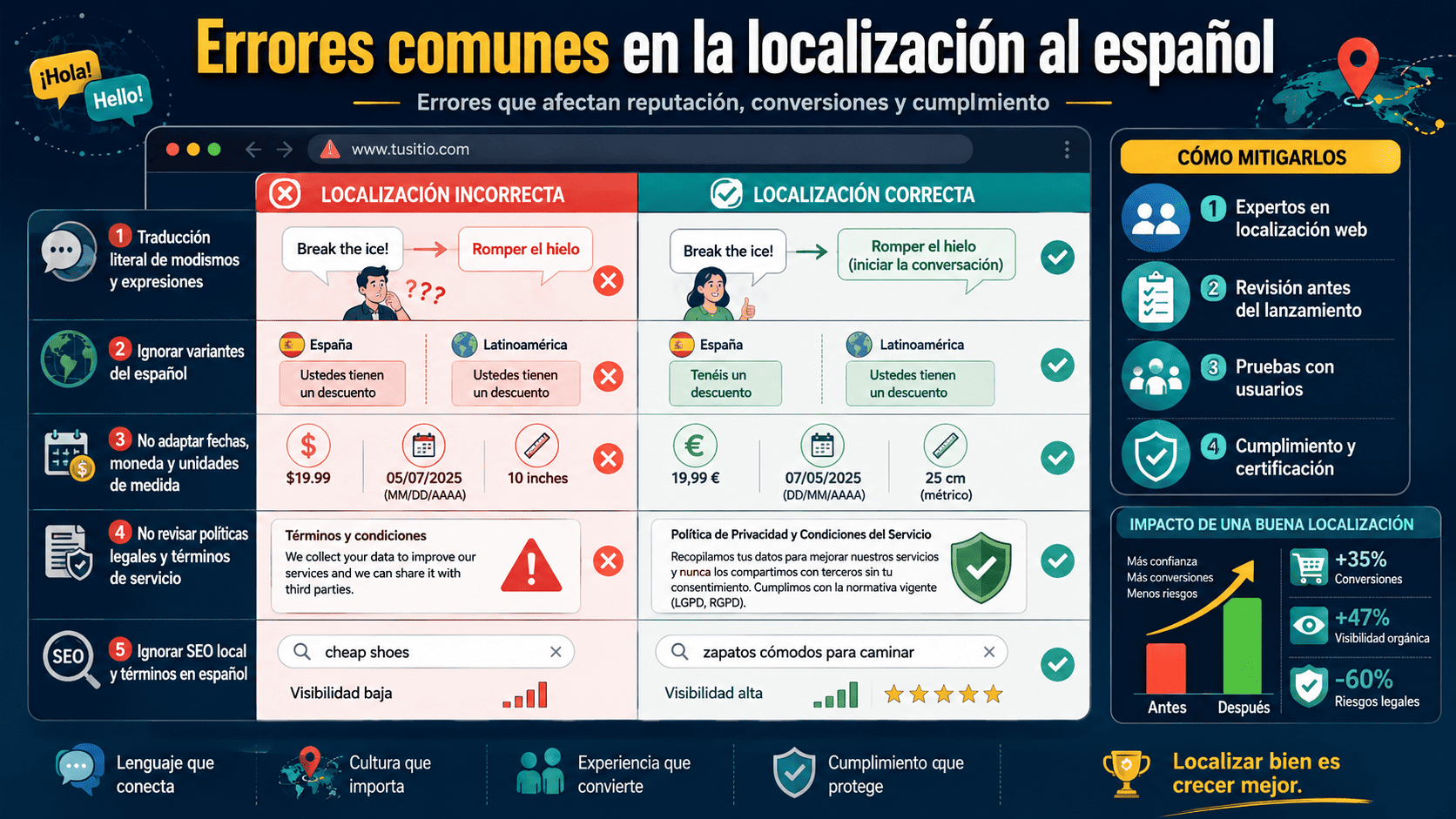 errores comunes en localización web al español