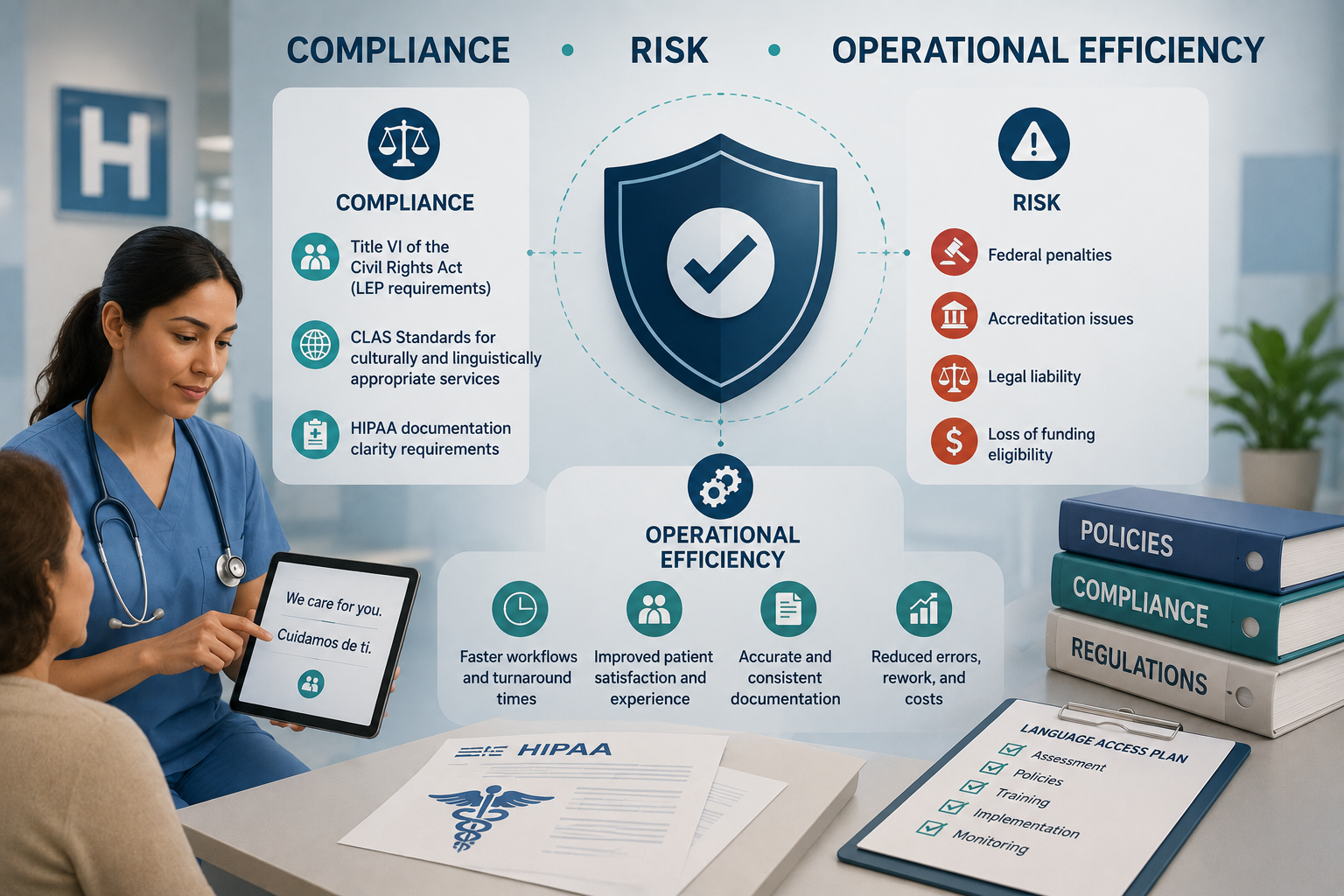 Healthcare compliance and efficiency infographic